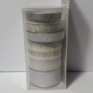 Washi Tape 8 Pack Silver Glitter Be Happy Love Gem